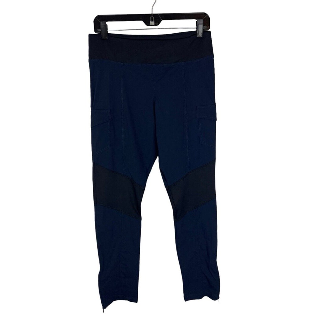Anatomie Blue Contrast Panel Legging Pants Size M Pockets Ankle Zip Pull On Crop
